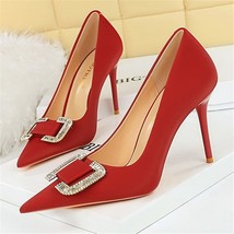 Women 11cm High Heels Satin Silk Crystal Buckle Pumps Lady Wedding Bridal Heels  - £27.95 GBP