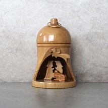 Small Handmade Olive Wood Bell Nativity Holy Family, Christmas Bell Orna... - $29.95