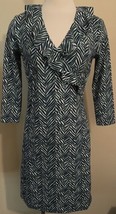 J McLaughlin Navy Green White Print Long Sleeve Faux Wrap Dress Size XS - $34.42