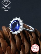 Created Sapphire Halo Diana Princess Real 925 Sterling Silver Party Ring For Wom - £55.45 GBP