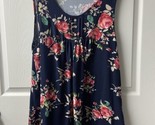 Beecarchil Pleated Tank Top Womens Plus Size 2x Blue Floral Loose Fitting - $14.97
