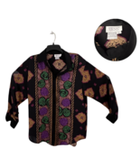 TESS Vintage Blouse M Black Bold Baroque Print Button Up Shirt - $14.85