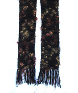 Curly Mohair Wool Art Scarf Pink and Gold on Black Handmade Knit with Fr... - £37.35 GBP