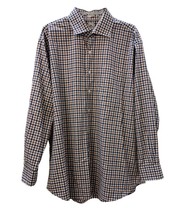 Peter Millar Shirt Mens 18 Nanoluxe Blue Brown Check EasyCare Long Sleev... - £23.46 GBP