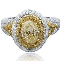 Pave Halo 1.71 Ct Faint Yellow Oval Cut Diamond Engagement Ring 18k Whit... - $64,713.03 MXN