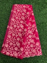 Hot Pink Organza Dupatta For Women with Light Gold Zari Embroidery Stole, DP2008 - £18.86 GBP
