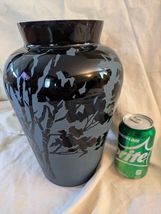 Kelsey Murphy Pilgrim Art Glass Sand Carved Cameo Urn Vase Black Signed 11 - $510.28