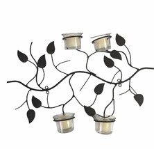 Votive Candle Cup Holder Sconce Black Metal Wall Hanging Vine Leaves 18&quot; x 9.5&quot;  - £22.06 GBP