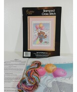 VtG 1989 GOLDEN BEE BEAR AND BALLOONS Rainbow Stamped Cross Stitch Kit O... - $23.74