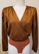 L'AGENCE Blouse Thong Bodysuit Size-M Carmel Brown 92% Silk/8%Spandex - $97.99