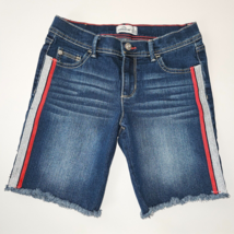 Jordache Girl&#39;s Jean Shorts Size 12  Cutoff Metallic Silver Red Stripes - £10.37 GBP