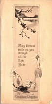 1912 Christmas Greeting Postcard New Year Wishes Winter Scene Flowers Ha... - £63.67 GBP