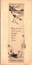 1912 Christmas Greeting Postcard New Year Wishes Winter Scene Flowers Ha... - £63.13 GBP