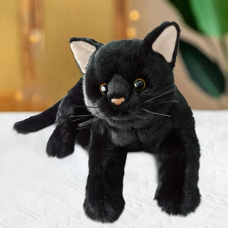 Simulation Cat Plush Toys Cute Pet Black Cat Doll Stuffed Animal Children Home - £14.03 GBP