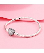 925 Sterling Silver Pavé Heart with Clear CZ Snake Chain Classic Bracelet  - $44.95 CAD+