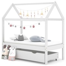 Kids Bed Frame with a Drawer White Solid Pine Wood 70x140 cm - £99.75 GBP