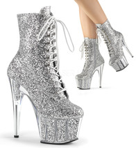 Sexy Stripper Dancer 7&quot; High Heel Platform Silver Glitter Ankle High Boots - £79.08 GBP
