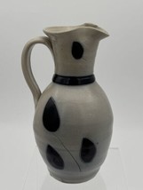 Salt Glaze Cobalt Blue Leaves Art Pottery Pitcher 7.5” Tall - £11.27 GBP