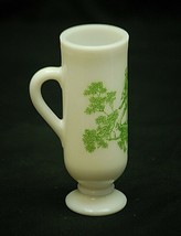 Vintage Avon Milk White Opaque Pedestal Glass Cup w Green Toile Victorian Scene - £10.11 GBP