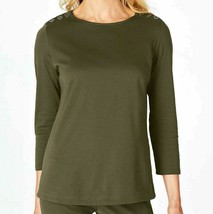 J Jill Top XL Green Pullover Tunic Black Smooth Cotton Modal NEW Relaxed... - £37.72 GBP