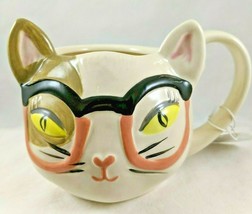 Home Essential White Cat Pink Black Glasses Mug Coffee Tea Cup Mug Cute Cafe NWT - £10.43 GBP