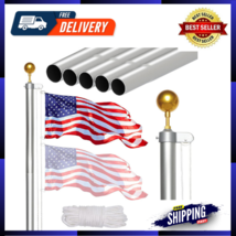 20FT Sectional Flag Pole Kit Heavy Duty Aluminum Outdoor In-Ground Flagpole - $103.82