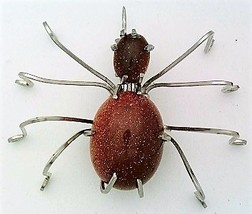 Brown Gold Stone Spider Stainless Steel Wire Wrap Brooch 4 - $26.00