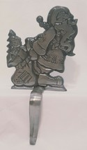 Cast Iron Santa with Bag Stocking Hanger Christmas Silver Tone 6&quot; Metal  - $21.77