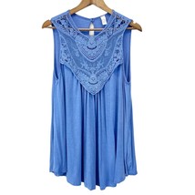 CY Womens Size L Crochet Lace Sleeveless Top Tank Jersey Knit Flowy Stretch Boho - £13.07 GBP