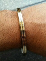 Stunning stainless steel two brass lines smooth plain gold affect sikh kara zz4 - $19.45