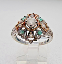 ART DECO 925 STERLING SILVER CLEAR AND GREEN GEMSTONE VERMEIL RING SIZE 7 - $523.39 MXN