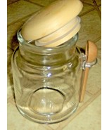 GLASS JAR 12 oz rOund &amp; Clear w/ Wooden Spoon &amp; Top Storage container ca... - $22.51