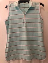 NWT NIKE Mint Green Black &amp; White Striped Sleeveless Golf Polo Size M DRI-FIT - £23.11 GBP