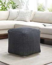 Yakymivka Black Contemporary Wool Pouf From India - $170.23