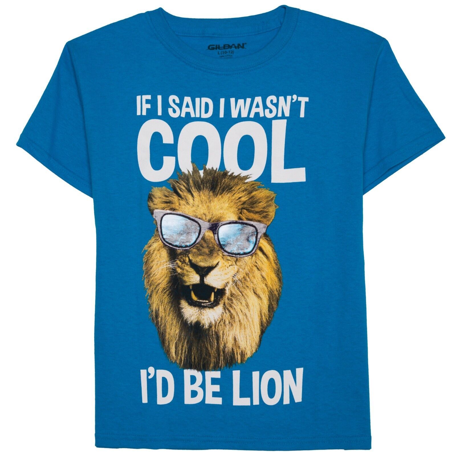 Gildan Boy's T Shirt If I Said I Wasn't Cool I Would Be Lion Size XXL (18) Blue - £7.03 GBP