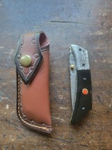 Damascus Steel C+ Logo Pocket Folding Knife 6 Inch Dark Wood Handle w/ S... - $48.73 CAD