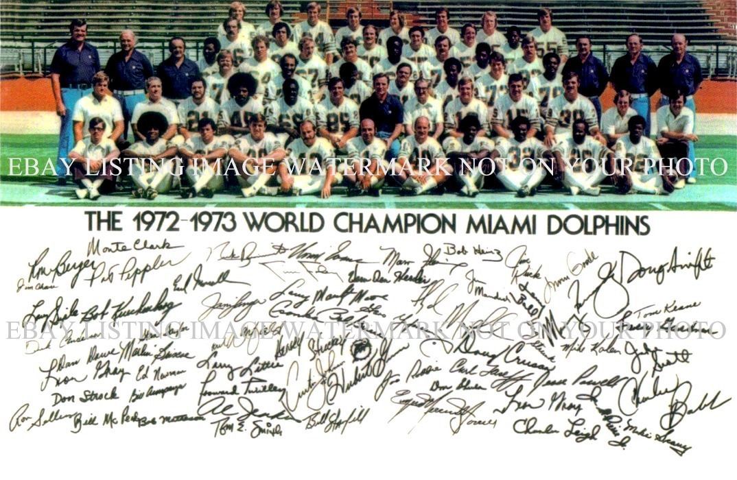 1972 MIAMI DOLPHINS TEAM SIGNED AUTO 6x9 RP PHOTO CSONKA DON SHULA JIM KIICK +