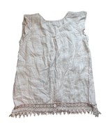 Terzo Millennio Ivory Cap Sleeve 100% Linen Blouse Top Crochet Eyelet He... - $476.61 MXN