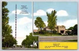 Milwaukee WI Wisconsin WTMJ TV Tower Radio City Journal Stations Postcard N23 - $3.95