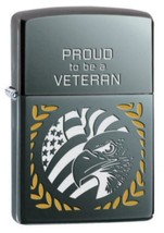 Zippo Lighter - Proud To Be A Veteran Black Ice - 853441 - $35.06