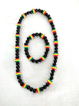 Reggae Acrylic Beaded Rasta Black Green Yellow Red Colors Necklace Bracelet Set - £7.98 GBP