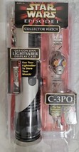 Star Wars Episode 1 Collector Watch C-3PO Qui-Gon Jinn Lightsaber Display Case - £23.73 GBP