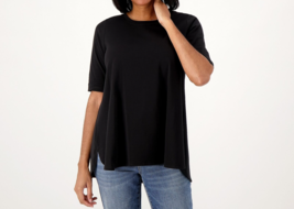 Attitudes by Renee Washed Cotton Crew Neck Top- Black, XS #A566549 - £16.67 GBP