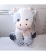 Walmart Cow plush Stuffed Animal White grey plaid bow gray horns calf si... - €24,90 EUR