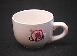Whimsical Gotcha! Coffee Mug Tea Cup White &amp; Purple w Red Hearts - $12.86