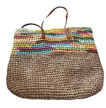 Elise &amp; Zoey Women&#39;s Multicolor paper made tote  Bag with Leather Straps - $9.90