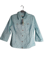 Christopher &amp; Banks Spring Denim Jacket Petite Medium Turquoise White Po... - £24.48 GBP