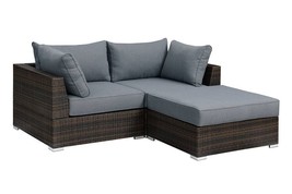 Bremen 3 Piece Modular Outdoor Patio Sofa in Grey and Brown PE Resin Wicker - £1,103.95 GBP