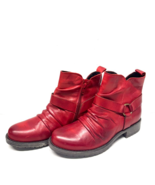 MIZ MOOZ RUCHED SOFT LEATHER  BOOTIE SIDE ZIP  BUCKLE 37EU / 7US RED Z-105 - $154.44