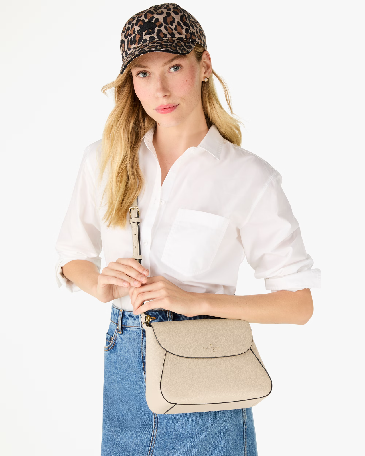 NWB Kate Spade Monica Medium Flap Crossbody Beige Leather Purse KC465 Gift Bag